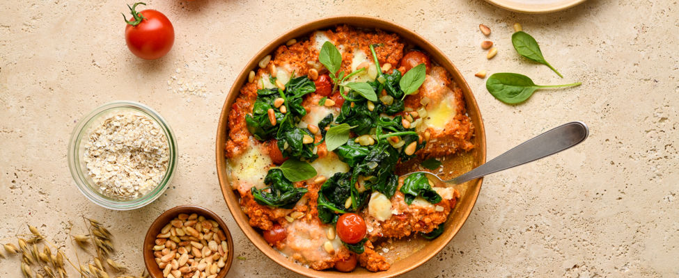 Italienischer Ofen-Porridge mit Spinat